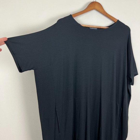 Eileen Fisher T-Shirt Dress Large Black Jersey Knit Relaxed Oversized Fit Pocket - Picture 4 of 8